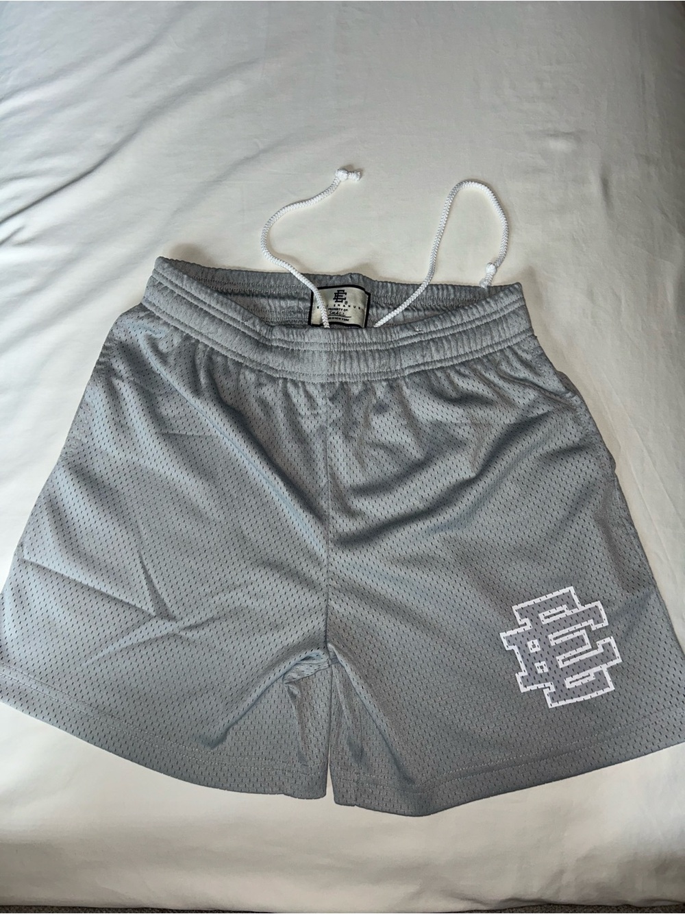 Eric Emanuel Light Gray Mesh Shorts with White Logo